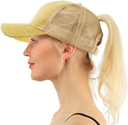 Multicolor Girl's Ponycap Messy High Bun Ponytail Adjustable Mesh Trucker Baseball Cap Hat,Show The Infinite Mystery Charm of a Woman. (Gold)