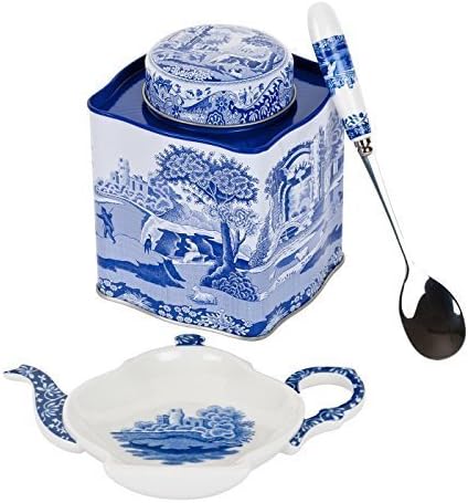 Blue Italian Spoon Rest/Spoon/Tea Caddy/Porcelain and Tin Tea Set, Set of 3, Blue/White by Blue Italian