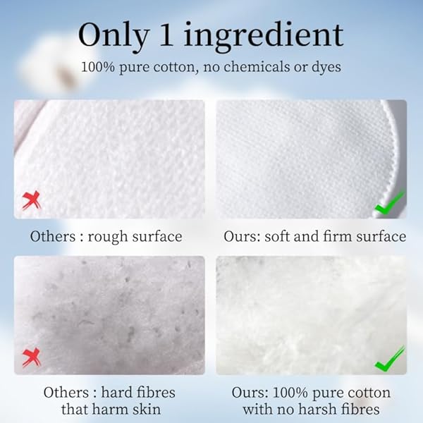 SHINO ROUND COTTON MAKEUP REMOVER PADS – 100 COUNT CHEMICAL FREE ROUND COTTON PADS – 100% COTTON FACE PADS FOR PERSONAL CARE & DAILY COMESTICS – HYPOALLERGENIC COTTON PADS FOR SENSITIVE SKIN (1 PACK)