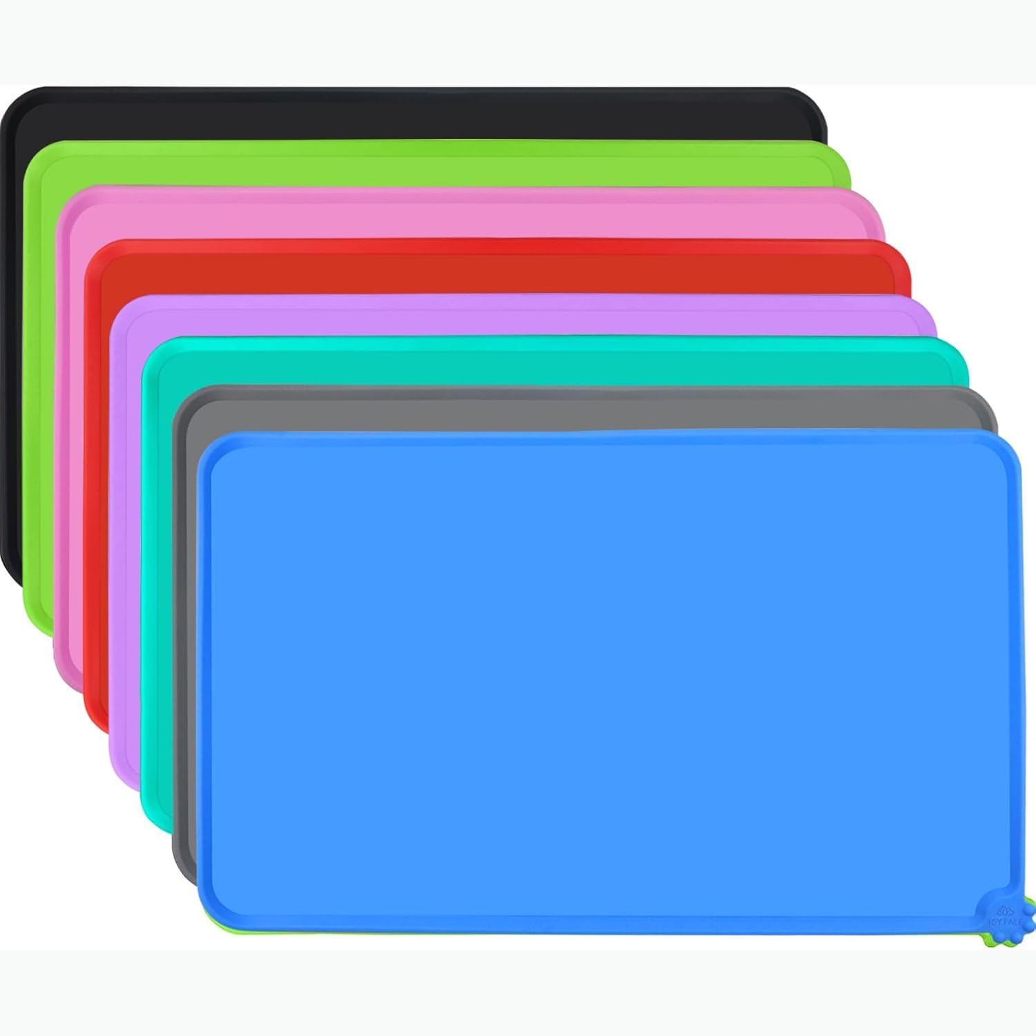 Joytale Silicone Dog Food Mat, Waterproof Cat Bowl Mat with Non-Slip Base and Raised Edge, 47 x 30 cm,Blue