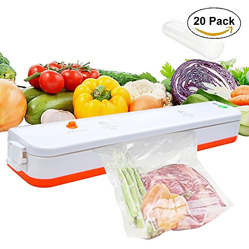 Click Here to See More Images Vacuum Sealer, Automatic Vacuum Sealing System, Compact Food Vacuum Sealer Machine for Food Saver, Preservation and Storage with 20 Sealer Bags (White)