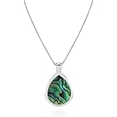 GemStar USA Sterling Silver Abalone or Simulated Turquoise Polished Teardrop Pendant Necklace