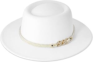 Lisianthus Women Wide Brim Fedora Hat with Belt Buckle Pork Pie Hat
