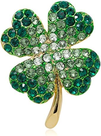 Akianna Gold-tone Swarovski Element Crystals St Patrick Day Four Leaves Clover Pin Brooch