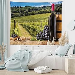 Ambesonne Winery Tapestry, Red Wine Bottles with