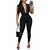SweatyRocks Women's Sexy Draped Front Backless Jumpsuit Cap Sleeve Bodycon Romper Pants Clubwear