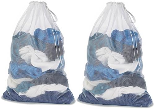 Meeall Mesh Laundry Bag with Drawstring Closure – Heavy-Duty Yet Lightweight – Extra Large 24”x36” Size – Travel Friendly – for Travel Camp Home College Dorm Dirty Cloth – 2Pcs White