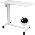 TOPSKY Electric Height Adjustable Overbed Bedside Table with Wheels for Home Office Use (White + White Frame)