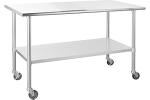 HALLY SINKS & TABLES H HALLY Stainless Steel Table for Prep & Work 30 x 60 Inches with Caster Wheels, NSF Commercial Heavy Duty Table with Undershelf and Galvanized Legs for Restaurant, Home and Hotel