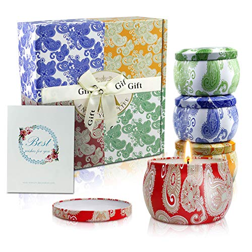 YMing Aromatherapy Candles, Natural Soy Wax Scented Candles, African Style Travel Tin Candles Gifts Sets for Women Birthday Anniversary Christmas, To Stress Relief or Improve Sleeping Quality(4 packs)