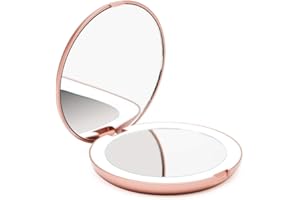 Fancii LED Lighted Travel Makeup Mirror, 1x/10x Magnification – Daylight LED, Compact, Portable, Large 5″ Wide Illuminated Folding Mirror – Lumi (Rose Gold)