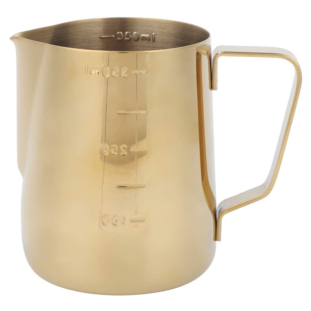 Milk Frothing Pitcher 350ML / 12Oz Stainless Steel Espresso Cup, Gold Latte Art Coffee Frothing Cup with Scale for Home Restaurant Café Use, Ideal for Steaming Milk and Creating Barista-Level Lattes