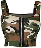 Womens Army Camouflage Print Zip Front Padded Crop Bralet Bra Top