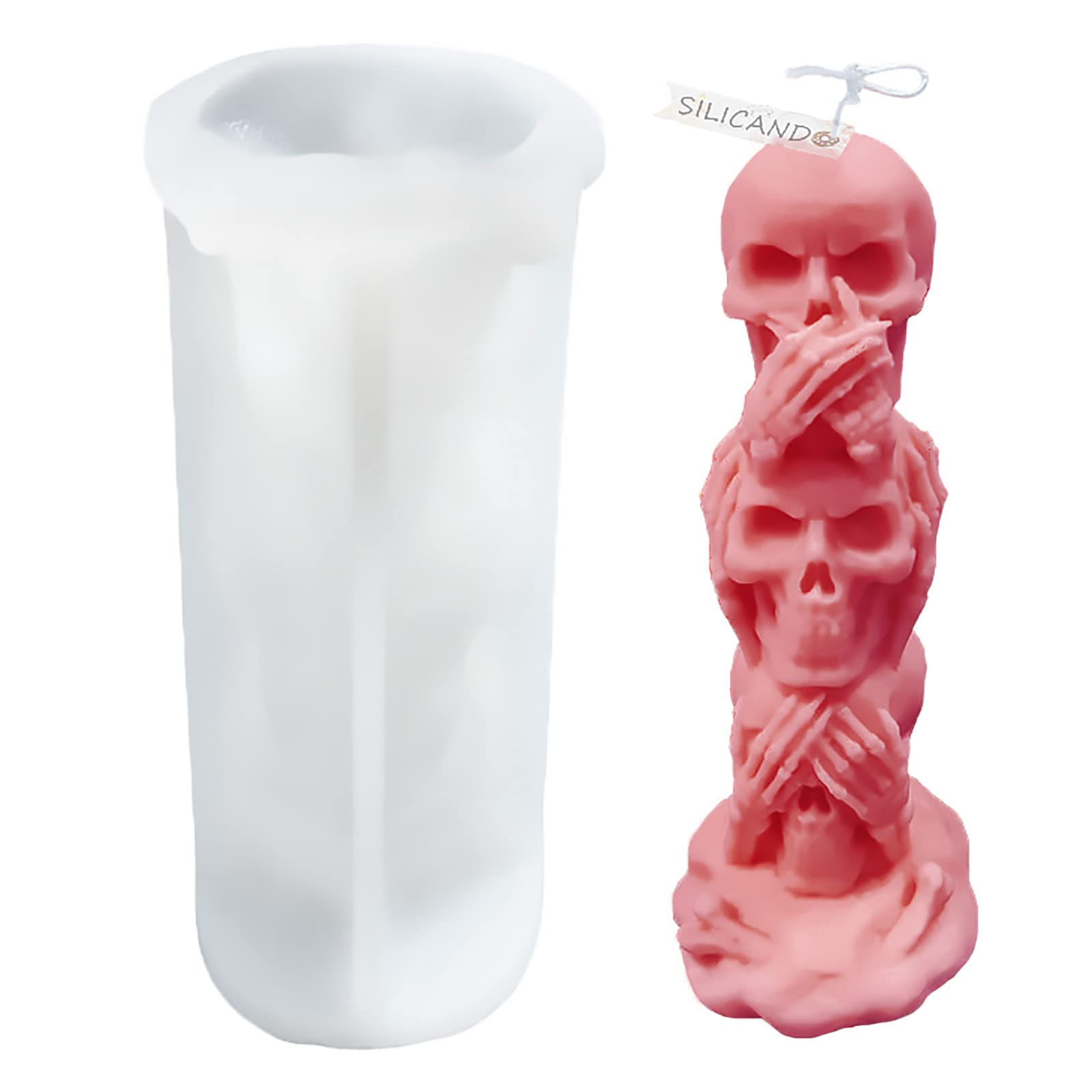 Skull Candle Mould, 3D Halloween Silicone Mould for Candle, Columnar Candle Resin Mould, Handmade Craft Candle Making Mould for Casting Homemade Soap, Chocolate, Clay, Halloween Party Decoration