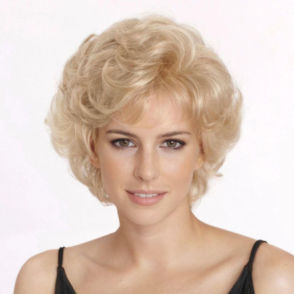 Photo 1 of Dai Cloud Short Blonde Curly Wigs for Women Synthetic Natural Looking Daily Party Halloween Wig for White Women