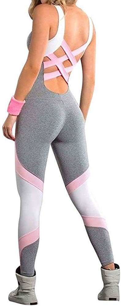 MoschifiaWomen's Criss Cross Back Bodycon Tank Jumpsuits Rompers Playsuit Yoga Sport Workout Gym