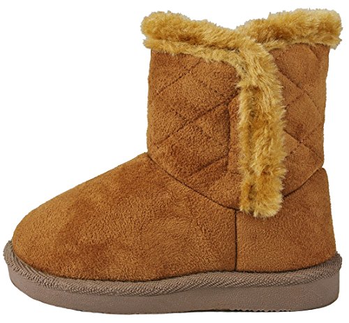Baby Girls Toddler Warm30F Tan Slouch Buttons/Sweater Knit Faux Fur Lined Soft Sole Infant Boots-4