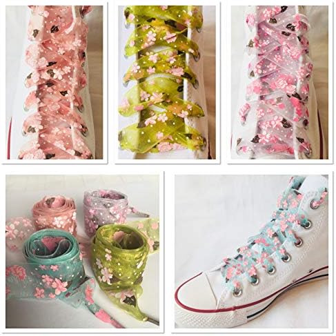 Shoe laces for sneakers Girl Woman Snowflake Yarn Flat Satin Silk Ribbon Shoelaces JUSTBEST