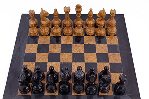 RADICALn 16 Inches Handmade Black and Golden Original Hand Crafted Marble Full Chess Game Set