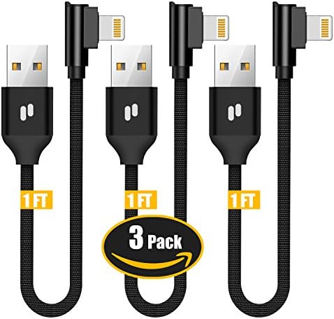 Right Angle Lightning Cable, Carlcoo 90 Degree (1ft, 3 Pack) Nylon Braided iPhone Charger Cord for Apple iPhone X/8/7/6/5, iPad