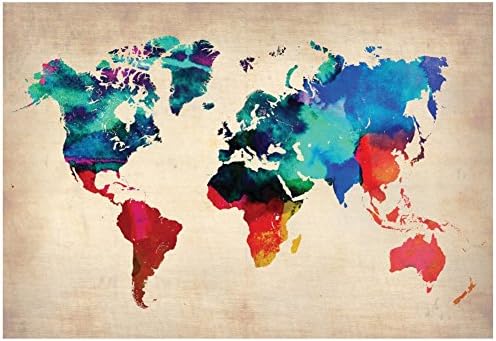World Watercolor Map Psychedelic Trippy Art Fabric Cloth Rolled Wall Poster Print -- Size: 24" x 36"