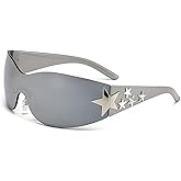 Dexspoeny Star Y2K Sunglasses for Women Rimless Shield Wrap Around Sunglasses Oversized Fashion Aesthetic Glasses Shades