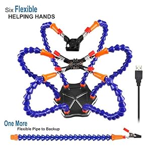 Image of Crazepony Soldering Station Tool with 7pcs Helping Hands ,Third Pana Hand(7 Arms,Non-slip Aluminum Base,Built in Trays,Heat Resistant covers,360 Degree Swiveling Clips,Brushless DC Fan) --- Black