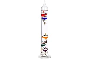 Lily's Home 11 inch Glass Galileo Thermometer with 5 Multi Colored Balls with Gold Tags from 64ºF to 80ºF, Ideal Gift for Family or Friends, Holiday Gift, Indoor and Outdoor Décor