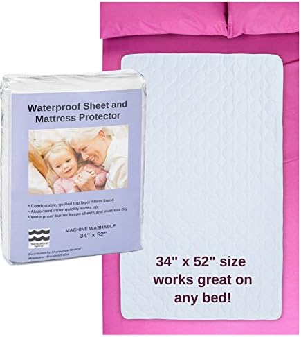 Waterproof Bed Protector Pad with Three Layers: Soft Quilted Top, Absorbent Center and Leak Proof Bottom. Machine Washable. 34" x 52" size. Convenient, Easy to Use. Saves Money over Disposable Pads