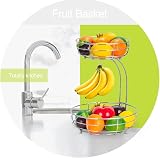 Mutool 2-Tier Fruit Basket with Banana Hanger Detachable Countertop Silver view 6
