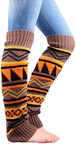 Haloyo Women Winter Warm Crochet Knitted Boot Cuff Sock Long Leg Warmer, Khaki, One Size