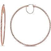 Rose Gold Flash Sterling Silver Diamond-Cut Round Large Hoop Earrings for Women (2x50mm - 70mm Diameter)