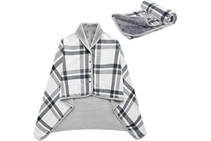Women's Poncho Fleece Portable Blanket, Checked Lap Blanket, Comfortable Poncho, Plush Blankets, Throw Scarf, Wrap Cover, Cap