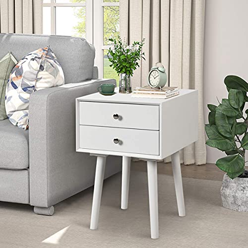Safeplus End Side Table Nightstand with Storage Drawer and Shelf, Wood