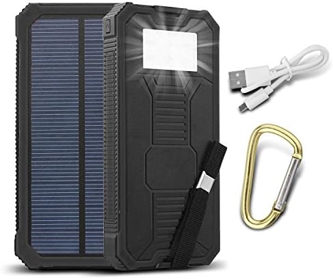 Outdoors Solar Charger 15000mAh Portable Solar Power Bank Dual USB Solar Battery Charger External Battery Pack with LED for iPhone 7 6 5, Galaxy S7 S6 S5 Sony, HTC and Most Smart Phones Tablets (Black)