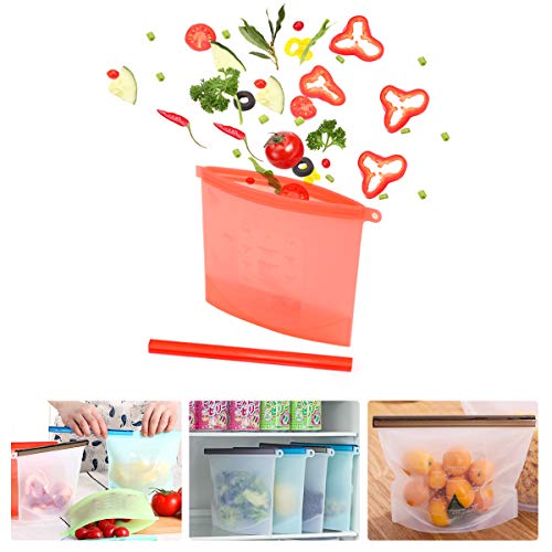 Reusable Silicone Food Storage Bags,WOHOME Freezer Airtight Seal Food Preservation Bags,Food Grade,Versatile Preservation Bag Container for Vegetable,Meat,Fruit,4 Pack Medium 30oz,4 Pack Small 15oz