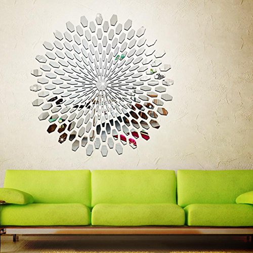 Whitelotous 3D Acrylic Sunflower Round Mural DIY Mirror Effect Wall