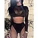 Diamondo Sexy Women Gauze Long Sleeve High Waist Two Piece Bikini Swimwear Swimsuit (Black, Asian S)