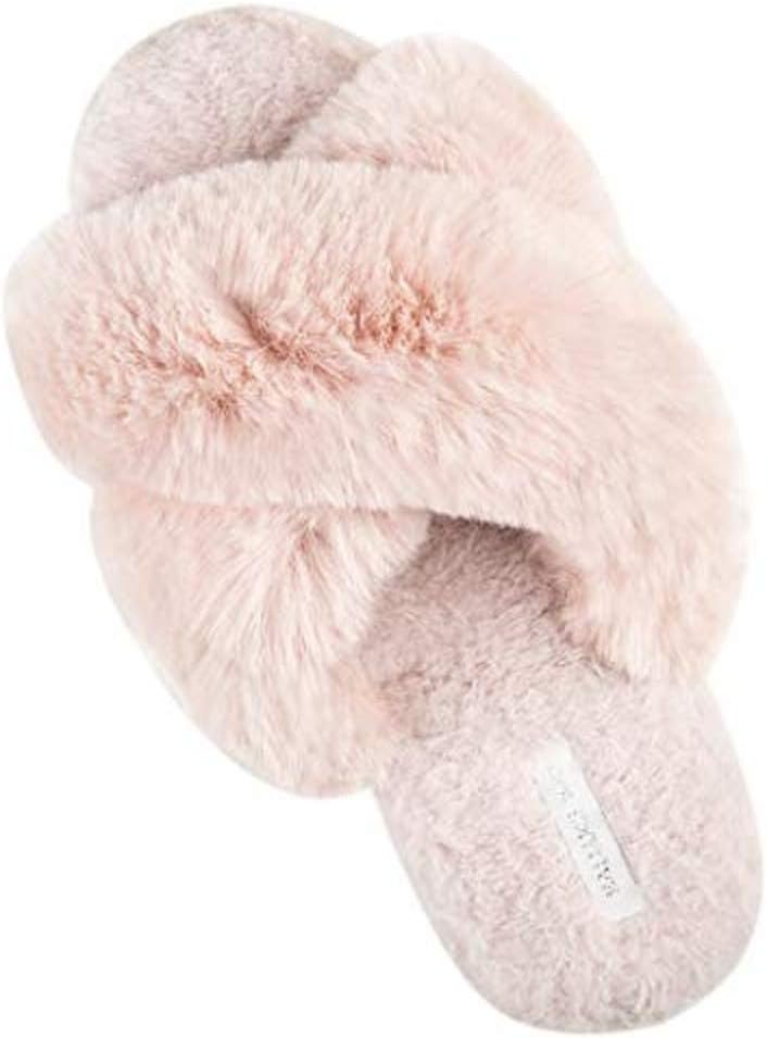 Women's Cross Band Soft Plush Fleece House/Outdoor Slippers