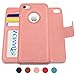 ANOVO Case for iPhone SE [2 in 1], iPhone SE Wallet Case [Detachable Wallet Folio] [Premium Vegan Leather] iPhone SE 5 5S Leather Case with Wrist Strap Gift Box Package (Coral Pink)