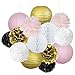 French/Parisian Birthday Party Ideas Pink Gold White Black Paris Party Decorations Tissue Paper Pom Pom Honeycomb Ball/Paper Lantern for Girls' Birthday Decorations Ooh La La Baby Shower Decorations
