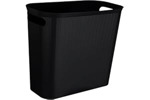 rejomiik Small Trash Can, 3.5 Gallon Garbage Can Slim Waste Basket Plastic Trash Bin Container with Handles for Bathroom, Bedroom, Office, Home, Dorm Room, Kitchen, Rectangular Black