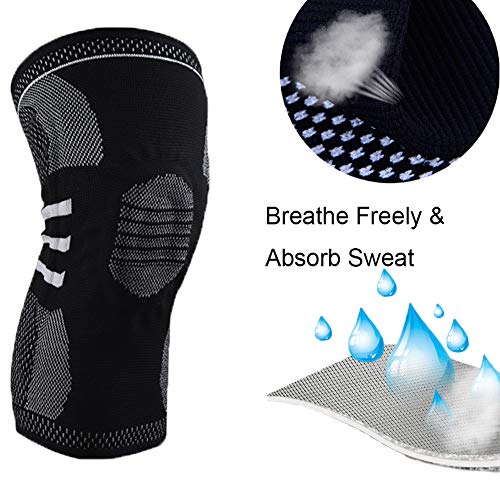 AITREASURE Knee Support Brace Breathable Compression Leg Sleeves with Side Stabilizers + Silicone Patella Gel Pad for Sports (One Pair)