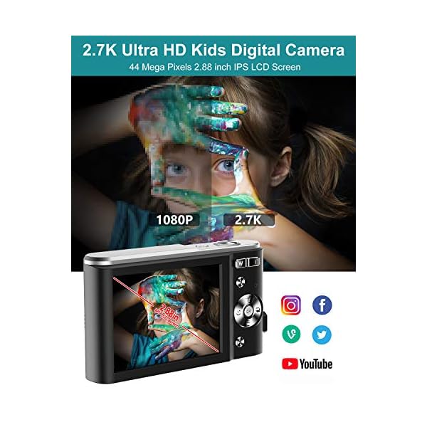 Vnieetsr Digitalkamera 2,7K Ultra HD Mini-Videokamera 44MP 2,8 '' LCD Wiederaufladbare Fotokamera mit 16X Digitalzoom… – Bild 3