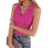 SANDERY Womens Ribbed Tank Top Sleeveless Tops Collared V Neck Polo Shirts Slim Fit Knit Basic Going Out Tops 2025