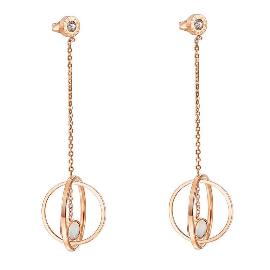 Caimeytie Women/Girl's long drop earrings planet with cubic zirconia stainless steel valentines present