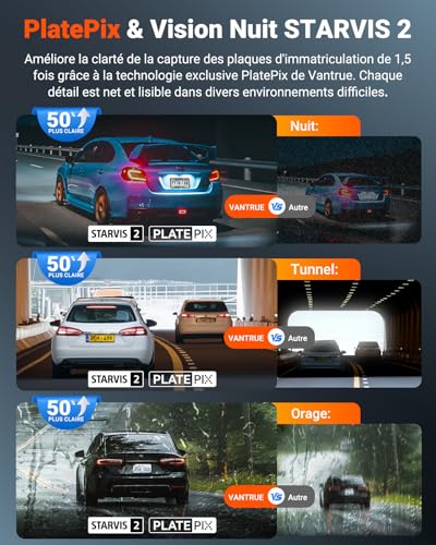 VANTRUE N4S Triple STARVIS 2 Car Dashcam 2.7K+2.5K+2.5K Front and Rear, 5GHz WiFi Infrared GPS Camera, 3 Canuax HDR 360°, French Voice Control, 15s Pre-Recording, Max 1TB