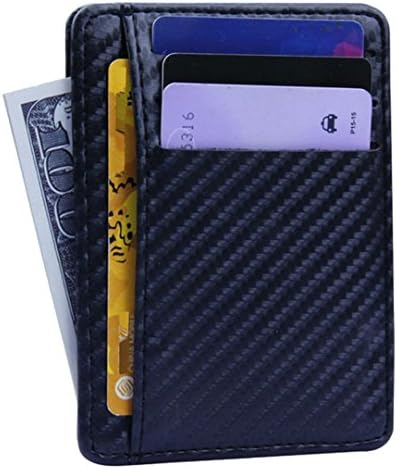 Slim Wallet RFID Front Pocket Wallet Minimalist Secure Thin Credit Card Holder With ID Window (Black)