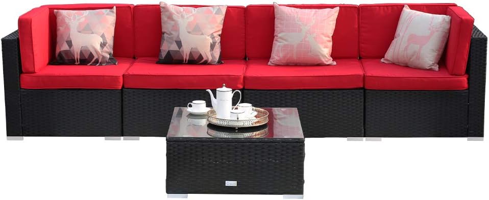 Amazon Com Eclife Outdoor Rattan Sofa 5 Pcs Set Patio Pe Wicker