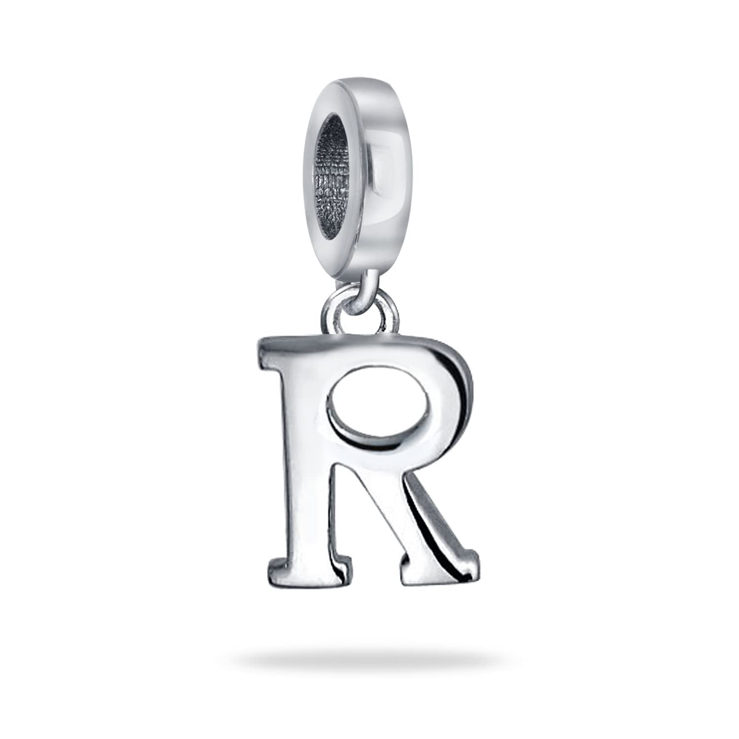 Bling Jewelry Personalized Gift Block Letter R Alphabet Initial Dangle Charm Bead For Women For Teen .925 Sterling Silver For European Bracelet